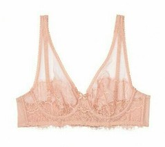 Victoria&#39;s Secret 32B Unlined Full Coverage Plunge Bra Light Pink Sheer VS Dream - $38.84