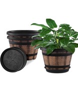 Plant Pots Set Of 3 Pack 10 Inch, Whiskey Barrel Planters With, Canbe Fo... - £28.56 GBP