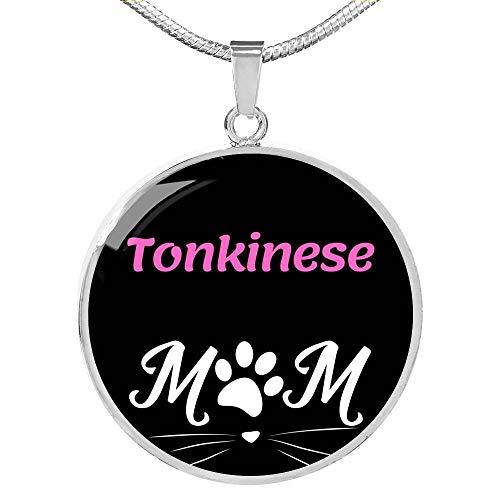 Tonkinese Cat Mom Necklace Circle Pendant Stainless Steel Or 18k Gold 18-22