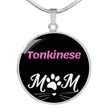 Tonkinese Cat Mom Necklace Circle Pendant Stainless Steel Or 18k Gold 18-22&quot; - £48.19 GBP