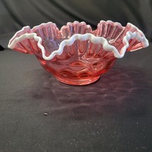 Vtg Fenton White Snowcrest Cranberry Dot Optic Lrg Bowl Dish Centerpiece... - $43.55