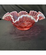 Vtg Fenton White Snowcrest Cranberry Dot Optic Lrg Bowl Dish Centerpiece... - $59.56 CAD