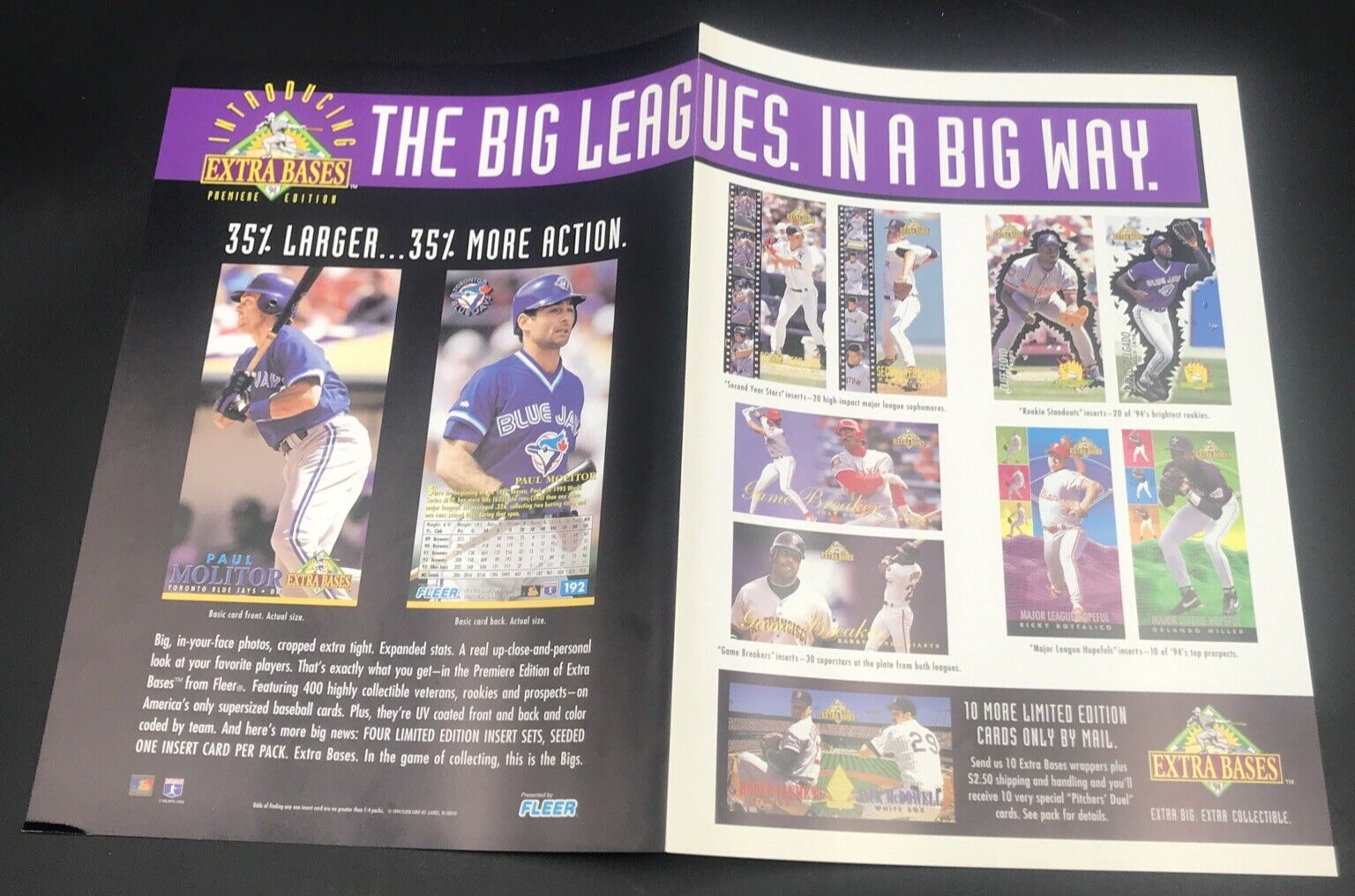 1994 Fleer Extra Bases MLB Baseball Sell Sheet Promo Ad Flyer Poster Molitor - $21.30
