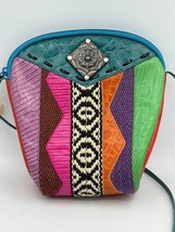 SHARIF Mutlicolored Leather Crossbody Purse Pink Multicolor 90&#39;s Fashion... - £30.92 GBP