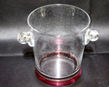Bohemia Style Crystal Ice Bucket Applied Blob Handles, Fine Bubble, Ruby... - $37.51