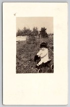 RPPC Adorable Child With Toy RIde On Pony Horse Real Photo c1918 Postcard O21 - £11.70 GBP