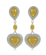 Art Déco Design 3.00 KT Cuore Decorato Diamante Giallo Orecchini a Goccia 18k - $13,858.21