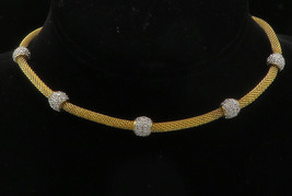 925 Sterling Silver - Topaz Beaded Gold Plated Mesh Chain Necklace - NE2152 - £66.17 GBP