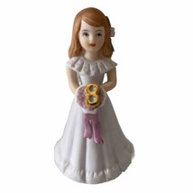 Enesco Growing Up Birthday Girls Age 8  Porcelain Figurine Brunette 1982 Vintage - £9.49 GBP