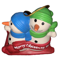 2010 Badcock Furniture Collectible Christmas Ornament Snowmen Sledding Bell - $108.48 MXN