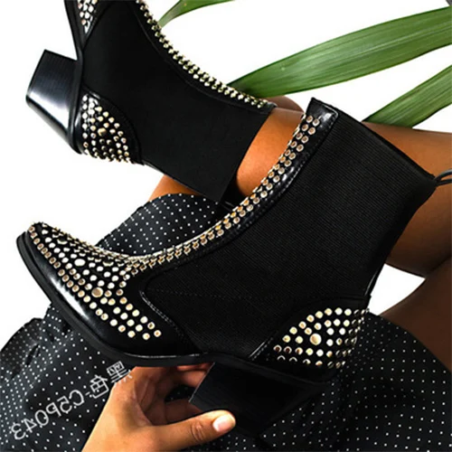  cool rivet ankle boots women chelsea boots ladies fashion pointed toe mid heels autumn thumb200