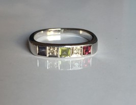 A beautiful  natural multi tourmaline ring with  natural diamond in 925 sterling - £108.28 GBP
