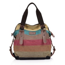 Fashion Women Bag Handbags Patchwork Rainbow Shoulder Canvas Bag for Woman  Lady - £28.16 GBP
