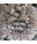 Gold White Welcome Wreath  Mesh Door Decor  24 Inch - $69.99