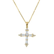 1.25 Karat Baguette &amp; Rund Cz Kreuz Religiös Anhänger Kette 14K Gelb Vergoldet - £43.70 GBP