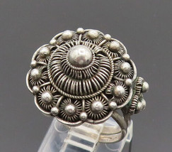 925 Silver - Vintage 3D Beaded &amp; Wire Flower Adjustable Ring Sz 6.5 - RG26269 - £29.87 GBP