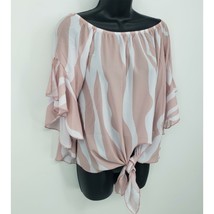 Tie Waist Blouse Women&#39;s Size Small Pink Mauve White Stripe Flowy Sleeves - $186.00 MXN