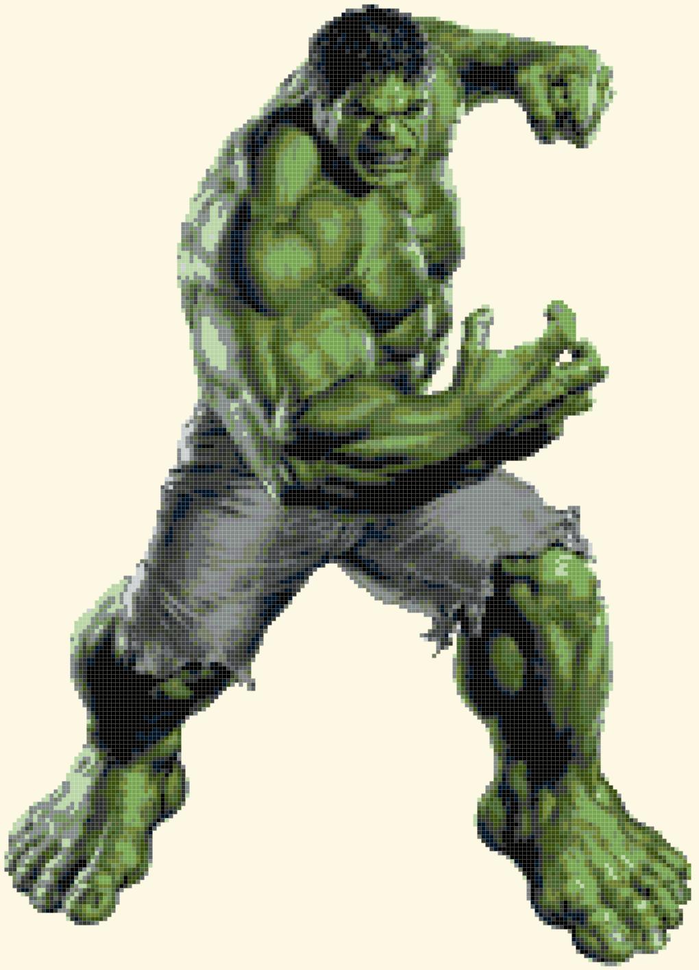 counted cross stitch pattern Hulk by Marvel pdf chart 167x234 stitches BN1294