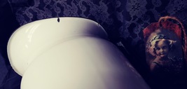 White Enamelware Pitcher with black trim 2 quart image 7