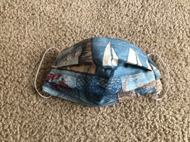 Nautical crab boat Sea Caribbean print handmade cotton face mask reversible - $12.00