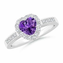 ANGARA Heart-Shaped Amethyst Halo Ring with Diamond Accents in 14K Gold - £1,050.66 GBP
