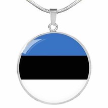 Estonia Flag Necklace Circle Pendant Stainless Steel or 18k Gold 18-22&quot; - £34.23 GBP+