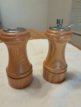 Vintage Mr. Dudley MCM Wood Peppermill &amp; Salt Shaker Set Retro Kitschy 4.75&quot;... - $19.35