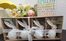 4PC EASTER CERAMIC WHITE BUNNY RABBITS FIGURINES TIER TRAY TABLETOP DECO... - $36.99