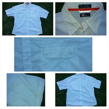 Mens white short sleeve button up shirt Mens casual button up short slee... - $9.02