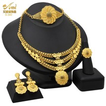 African Plated Gold Jewelry Multilayer Necklace Choker Set For Women Dubai Party - £24.37 GBP