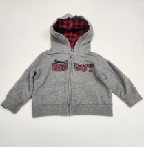 Carter’s Mommy’s Big Guy Grey Zip Up 6 Month Hoodie Buffalo Check Hood Lining - £5.04 GBP