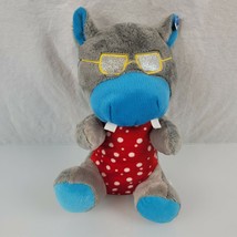 A &amp; A Global Industries Red Blue Gray Stuffed Plush Hippo Sunglasses 10&quot; - £31.64 GBP