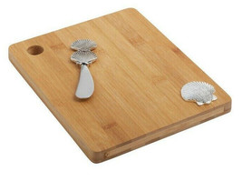 Cutting Cheese Board Stainless Shell Knife Summer Beach House Wood Charcuterie - £27.60 GBP