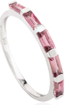 Minimalist 14k Solid White Gold Tourmaline Half Band Ring for Her - £248.82 GBP