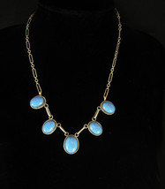 Art DEco STerling Turquoise festoon drop necklace with slender links - $125.00