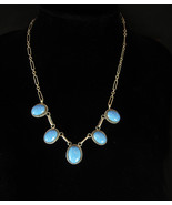 Art DEco STerling Turquoise festoon drop necklace with slender links - £99.91 GBP
