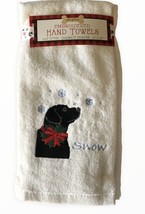 Christmas Hand Towels Embroidered Dog Let It Snow Set of 2 Holiday Black... - $39.08