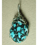 Turquoise Nugget Pendant Wire Wrapped Jemel .925 Sterling Silver  - £47.85 GBP