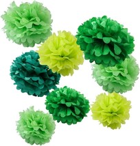 Set of 8 Assorted Green Color Pack 8&quot; 10&quot; 12&quot; DIY Tissue Pom Poms Flower... - £17.66 GBP