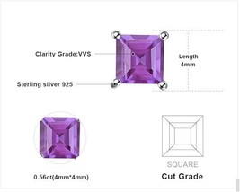 4mm Princess Lab-Created Amethyst Solitaire Stud Earrings 14K Yellow Gold Plated - £58.85 GBP