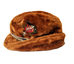 Vintage 1950s Bavarian Style Fur Mens Hat Horse Pin Feathers Retro - $23.36