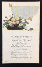 Antique Happy Birthday Greetings Embossed Card for Friend Flowers Butterfly 1923 - £7.07 GBP