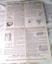 c1922 ANTIQUE DE LAVAL CREAM SEPARATOR CARE INSTRUCTIONS ADVERTISING POSTER - £7.75 GBP