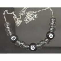 Lucky Funky Eight 8-BALL NECKLACE-Retro Pool Billiards Game Bead Costume Jewelry - £6.25 GBP