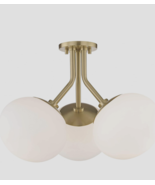 New Mitzi Estee 3-Light Aged Brass Glass Globe Semi Flush Mount - $3,252.07 MXN