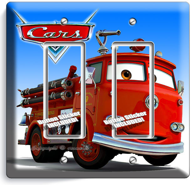 CARS RED FIRE TRUCK DOUBLE GFCI LIGHT SWITCH WALL PLATE COVER BOYS BEDROOM DECOR