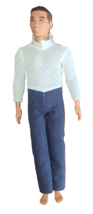 Ken Barbie Doll With Jumpsuit Blue White Pin Striped Pants White Long Sleeve 12&quot; - £4.57 GBP