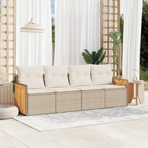 4 Piece Patio Sofa Set with Cushions Beige Poly Rattan - $7,319.30 MXN