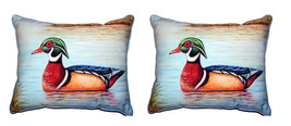 Pair Of Betsy Drake Male Wood Duck II Small Outdoor Indoor Pillows 11 X 14 - £71.20 GBP