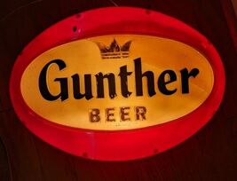 Gunther Beer Double Sided Lighted Oval Plastic Sign Hanging Red Baltimor... - €419,55 EUR